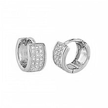 Load image into Gallery viewer, Sterling Silver 3 Line Pave Cubic Zirconia Huggie Earrings