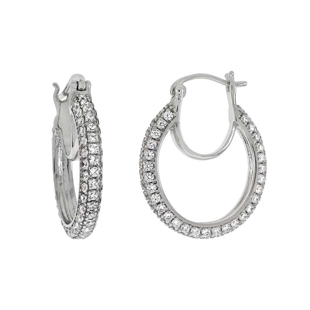 Sterling Silver Cubic Zirconia Pave Hoop EarringsAnd Length 0.84 inchesAnd Width 3mm