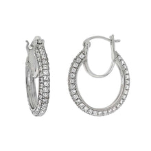 Load image into Gallery viewer, Sterling Silver Cubic Zirconia Pave Hoop EarringsAnd Length 0.84 inchesAnd Width 3mm