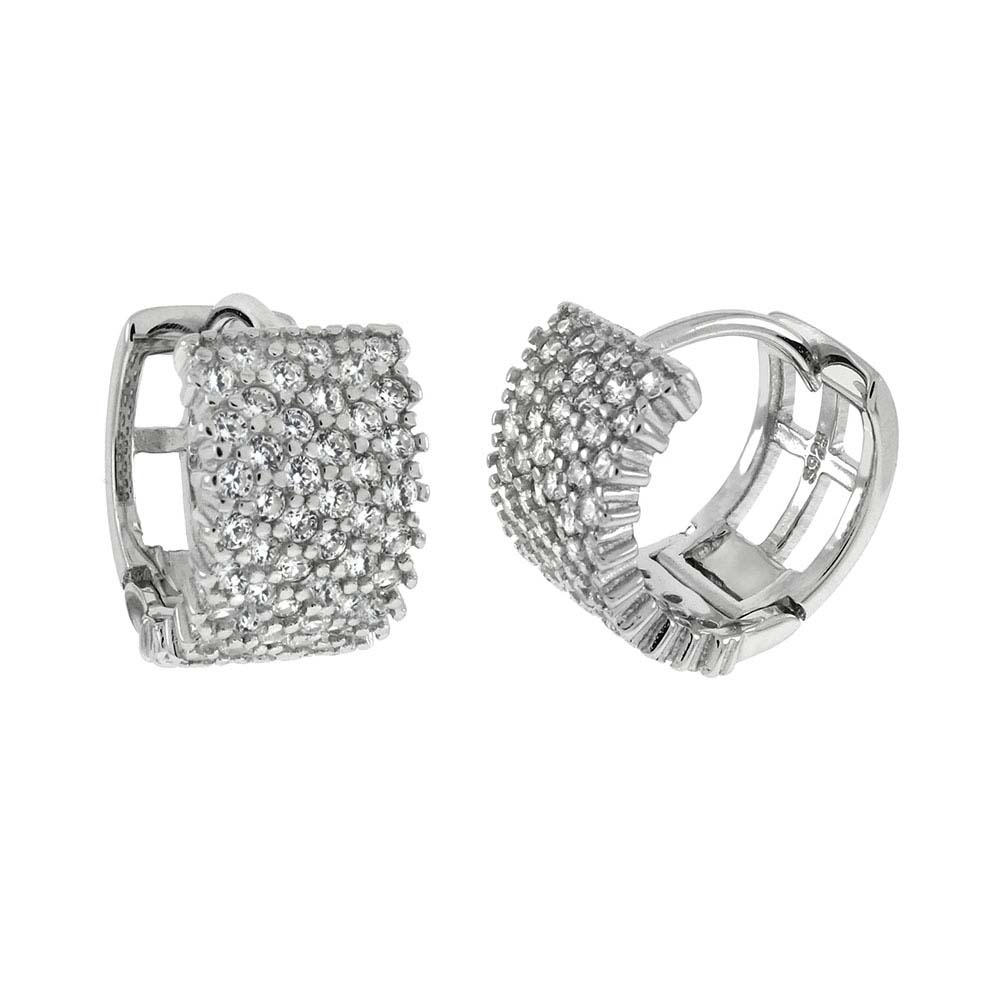 Sterling Silver Six Lines Pave Huggie Shaped Earrings With CZ StonesAnd Width 7.8 mmAnd Diameter 13.8 mm