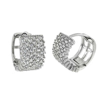 Load image into Gallery viewer, Sterling Silver Six Lines Pave Huggie Shaped Earrings With CZ StonesAnd Width 7.8 mmAnd Diameter 13.8 mm