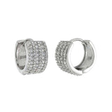 Sterling Silver Seven Lines Pave Huggie Shaped Earrings With CZ StonesAnd Width 7.6 mmAnd Diameter 14 mm