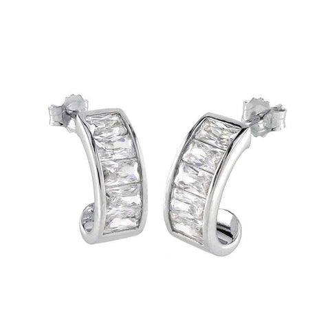 Sterling Silver Rectangle Cubic Zirconia Earrings And Width 6.4mm