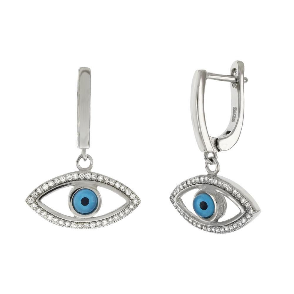 Sterling Silver Evil Eye CZ Dangle Earrings - silverdepot