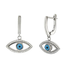 Load image into Gallery viewer, Sterling Silver Evil Eye CZ Dangle Earrings - silverdepot