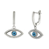 Sterling Silver Evil Eye CZ Dangle Earrings