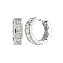 Load image into Gallery viewer, Sterling Silver Princess Cut CZ Huggie Earrings And Width 4.1 mm