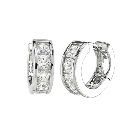 Sterling Silver Princess Cut CZ Huggie EarringsAnd Width 5.5mm