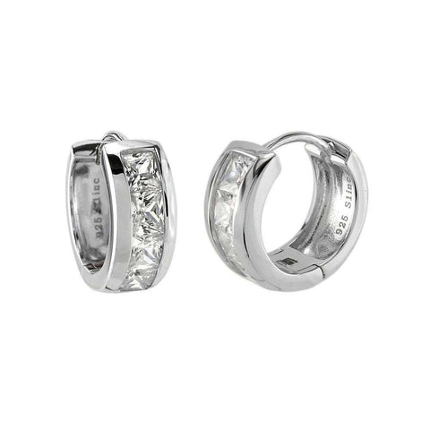 Sterling Silver Princess CZ Huggie EarringsAnd Width 7.1 mm