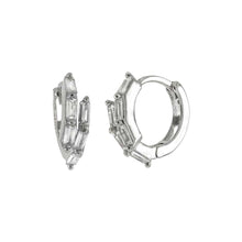Load image into Gallery viewer, Sterling Silver Bagguette CZ Huggie Hoop Earrings