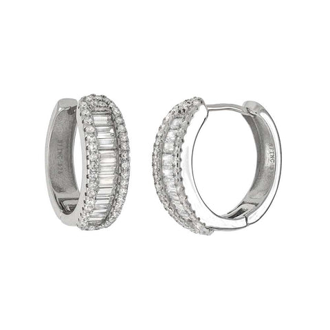 Sterling Silver Round & Baguette CZ Huggie Hoop EarringsAnd Weight 5.8gramAnd Width 6mmAnd Diameter 19.5mm