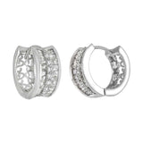 Sterling Silver 2 Lines Trapezoid and Round CZ Huggie Hoop Earrings