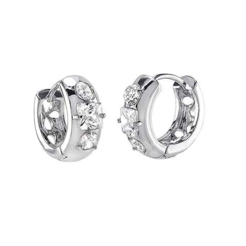 Sterling Silver Princess & Round CZ Huggie EarringsAnd Width 5.3mm