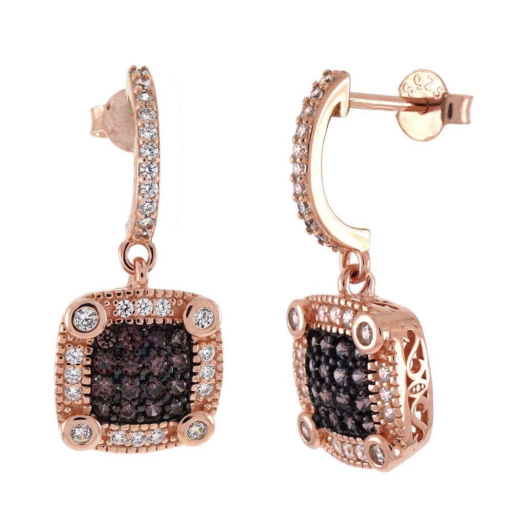 Sterling Silver Chocolate CZ Rose Gold Plated EarringsAnd Length 1 inchAnd Width 6mm