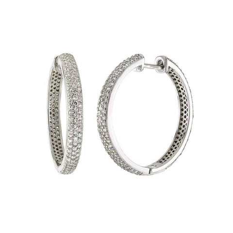 Sterling Silver 3 Lines Micro Pave CZ Huggie EarringsAnd Width 1/8 inch