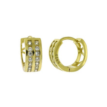 Load image into Gallery viewer, Sterling Silver 2 Lines Cubic Zirconia Gold Plated Huggie Hoop Earrings - silverdepot