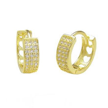 Load image into Gallery viewer, Sterling Silver Gold Plated Three Line CZ Huggie Hoop Earrings