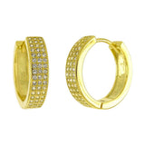 Sterling Silver Gold Plated Three Lines Huggie Hoop Earrings With Clear CZ