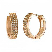 Load image into Gallery viewer, Sterling Silver Rose Gold Plated Three Lines Huggie Hoop Earrings With Clear CZ
