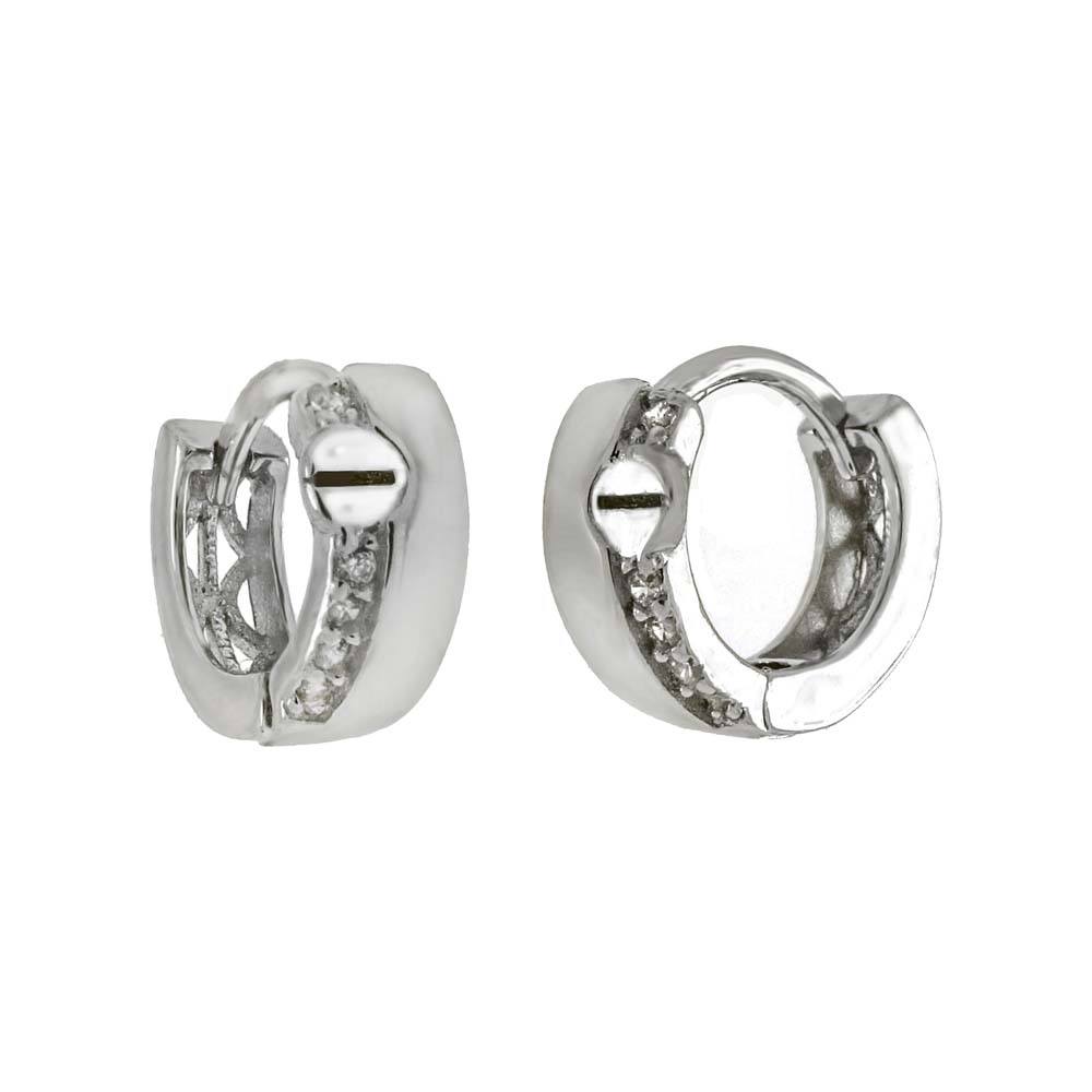 Sterling Silver Screw Cubic Zirconia Huggie Hoop Earrings