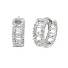 Load image into Gallery viewer, Sterling Silver Roman Numerals CZ Huggie Hoop Earrings Width4.8mm, Diameter-13mm