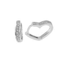 Load image into Gallery viewer, Sterling Silver Heart Shape CZ Huggie Hoop Earrings Width-17.5mm, Height-13.5mm