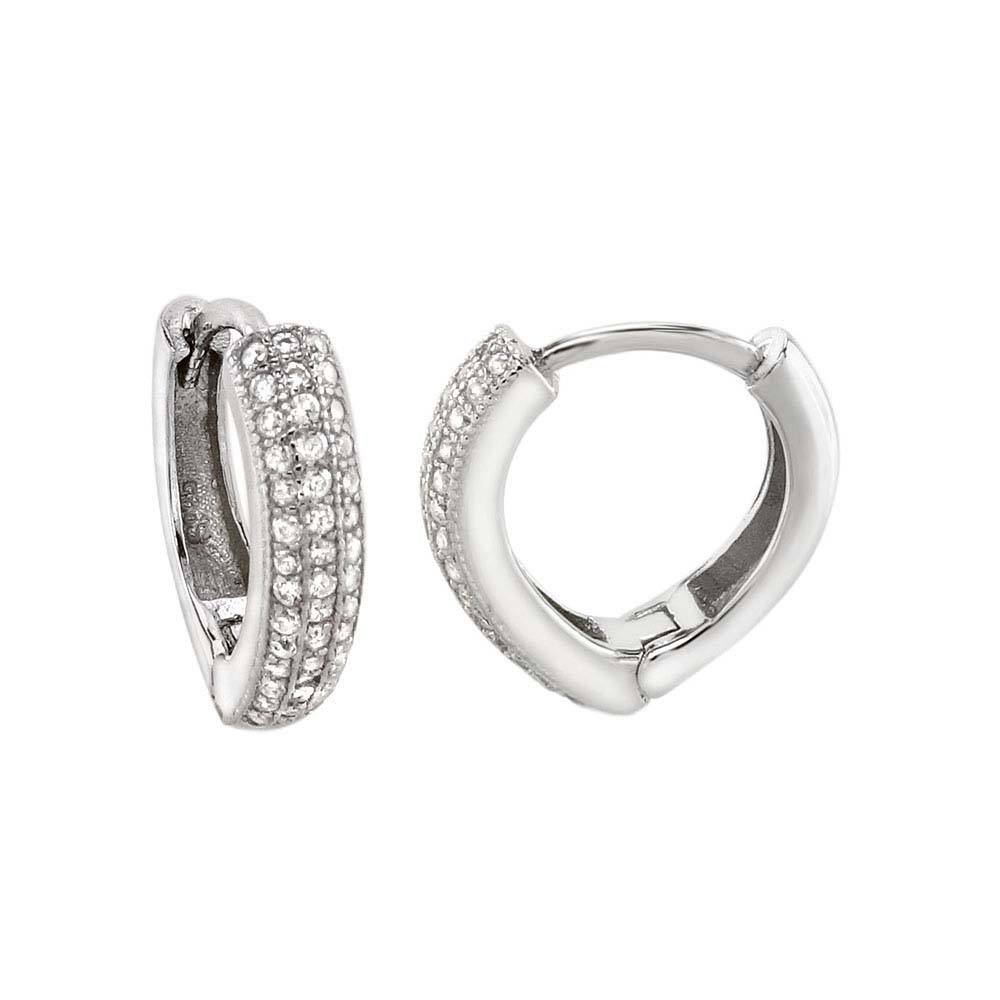 Sterling Silver Three Lines Pave CZ V Shape Huggie EarringsAnd Width 1/2 inch