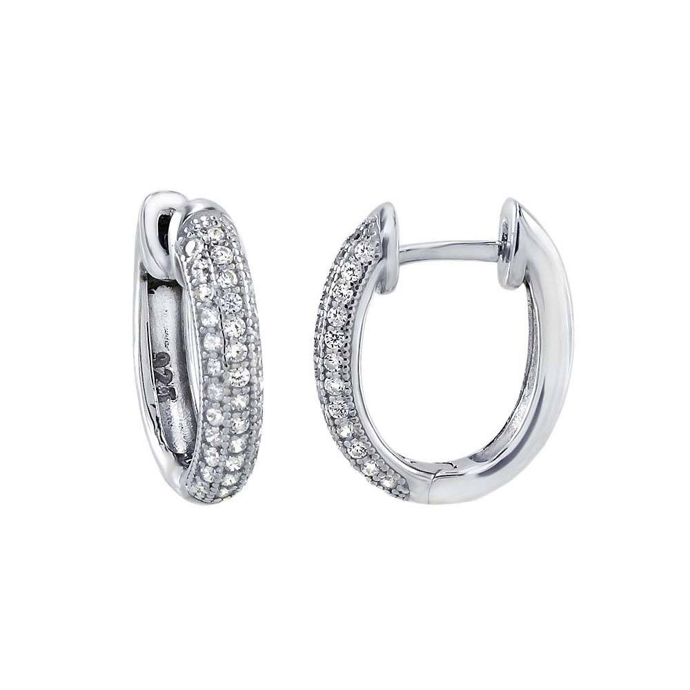 Sterling Silver Micro Pave Oval Shape Huggie Earrings And Width 3 mm