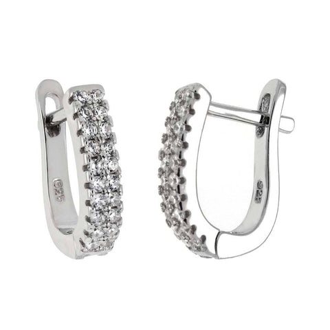 Sterling Silver Two Line CZ French Style Hoop EarringsAnd Length ��� inchAnd Width 2.9 mm