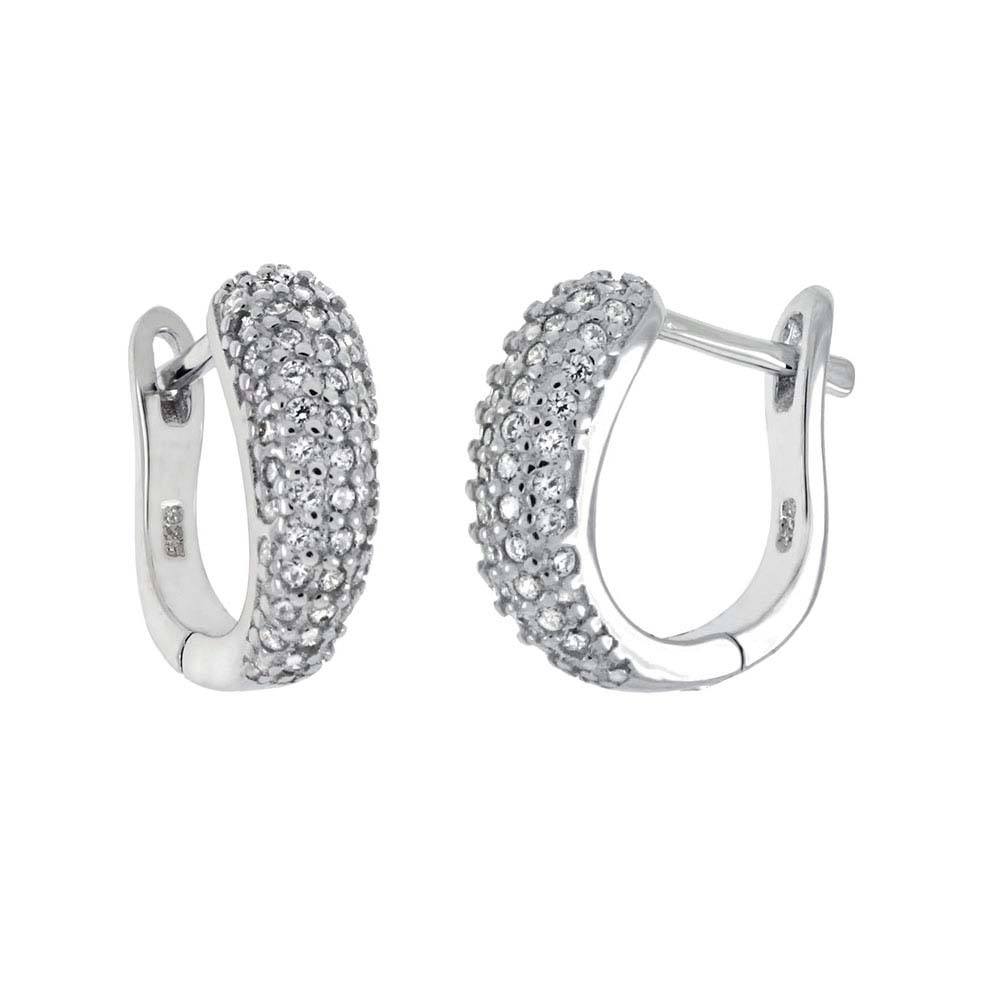Sterling Silver Cubic Zirconia French Style Hoop EarringsAnd Length ��� inchAnd Width 4.6 mm