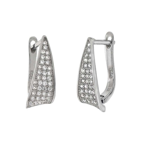 Sterling Silver Cubic Zirconia 6mm Pave French Clip Earring