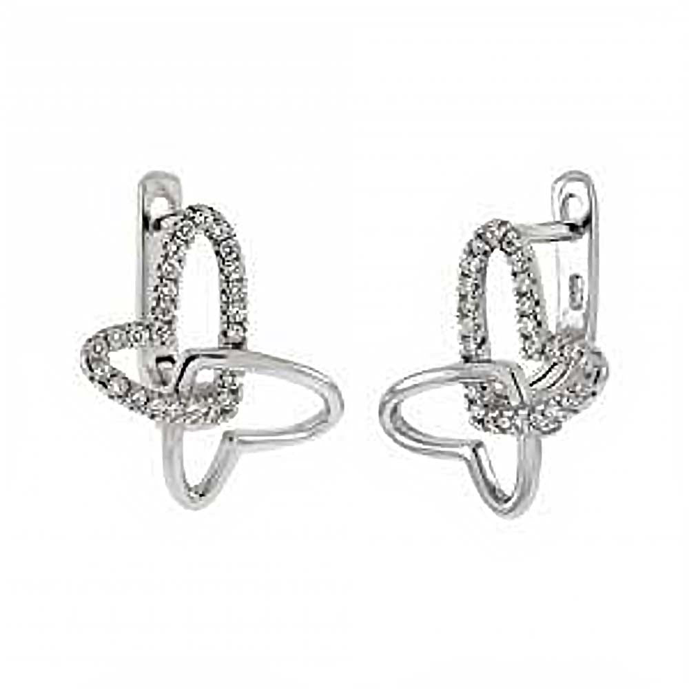 Sterling Silver English Lock Butterfly Shaped Earrings With Clear CZ