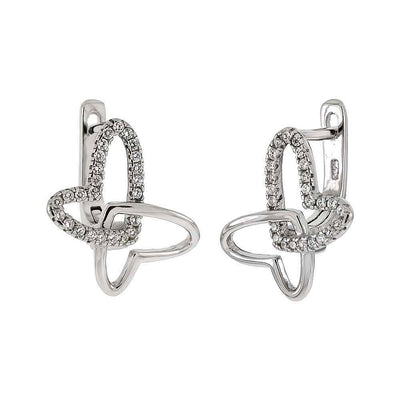 Sterling Silver English Lock Butterfly Shaped Earrings With Clear CZ