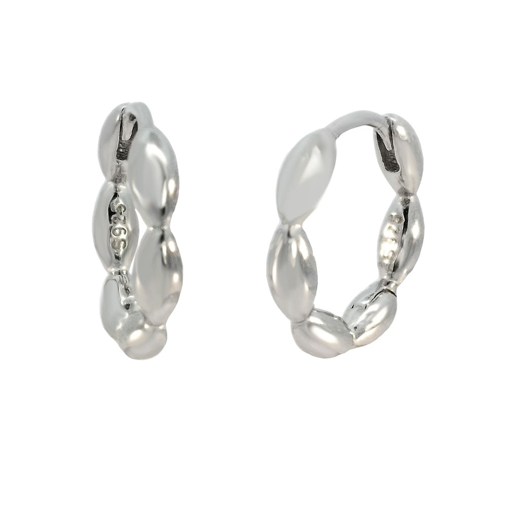 Sterling Silver Rhodium Oval Bead Huggie Hoop Earrings Width-2.9mm, Diameter-15mm