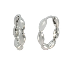 Sterling Silver Rhodium Oval Bead Huggie Hoop Earrings Width-2.9mm, Diameter-15mm