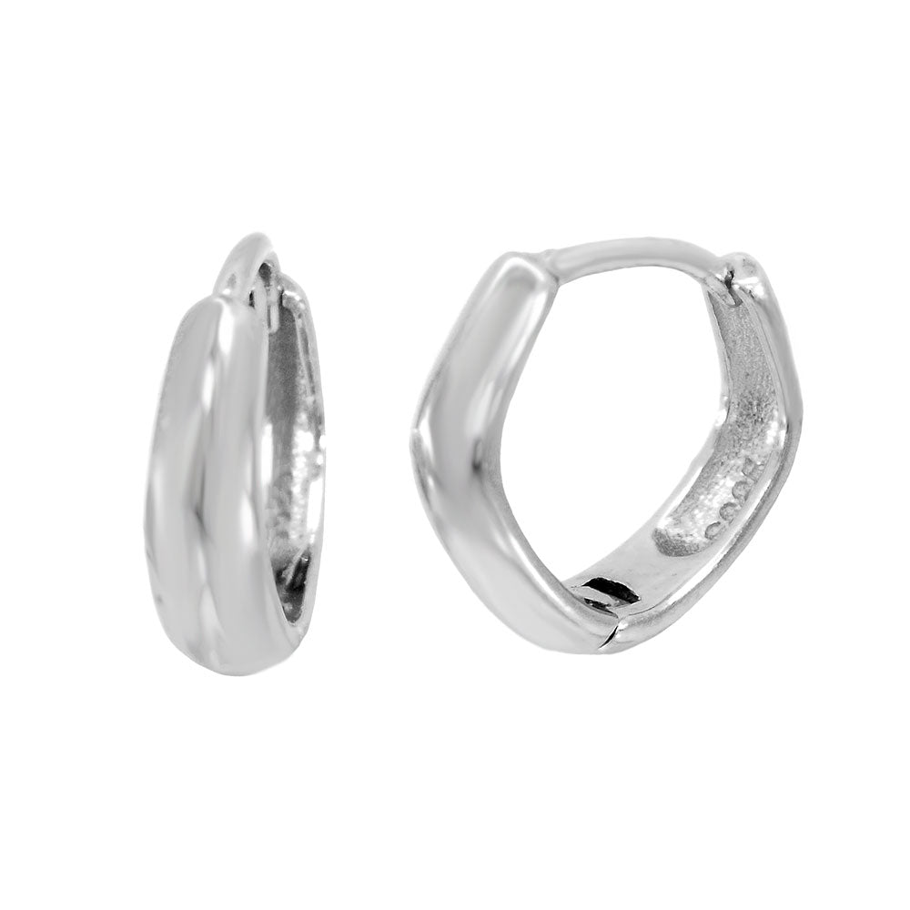 Sterling Silver Rhodium Square Huggie Hoop Earrings Width-3.5mm, Diameter-14mm