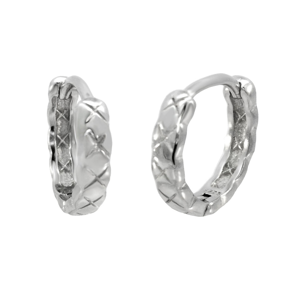 Sterling Silver Rhodium Huggie Hoop Earrings Width-3mm, Diameter-13.5mm