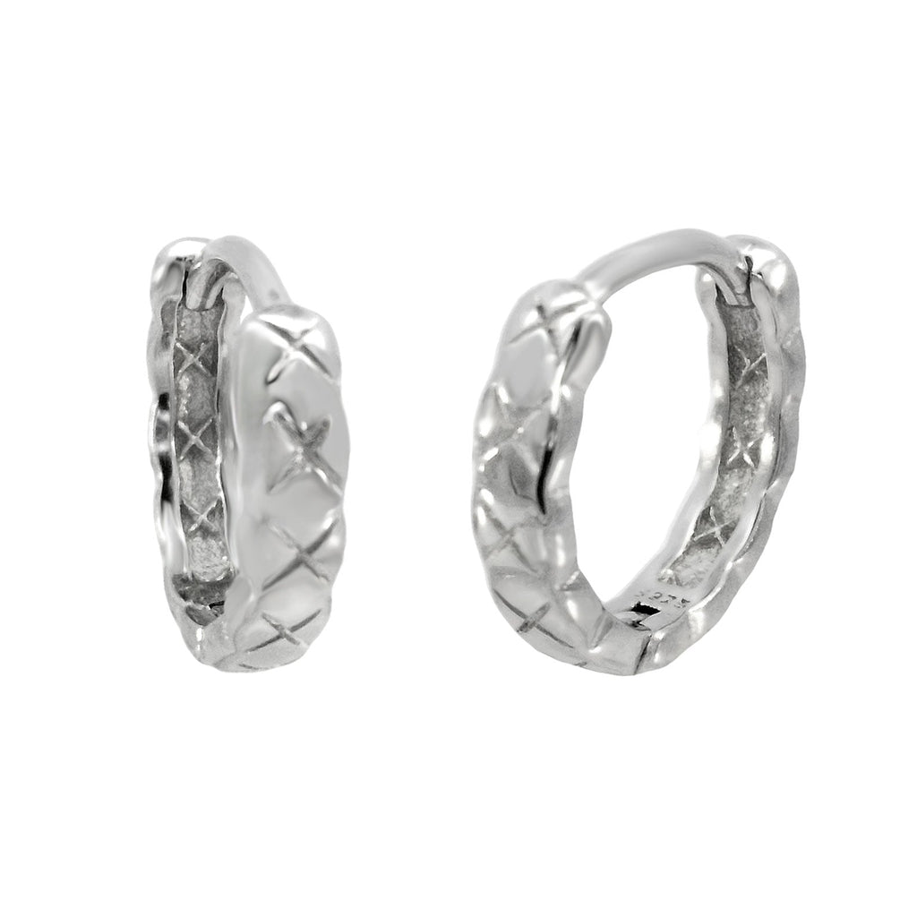 Sterling Silver Rhodium Huggie Hoop Earrings Width-3mm, Diameter-13.5mm