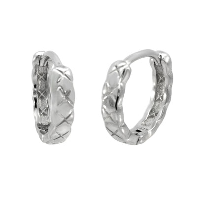 Sterling Silver Rhodium Huggie Hoop Earrings Width-3mm, Diameter-13.5mm
