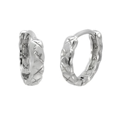 Sterling Silver Rhodium Huggie Hoop Earrings Width-3mm, Diameter-13.5mm