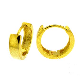 Sterling Silver 4mm Plain Gold Plated Huggie Hoop Earrings