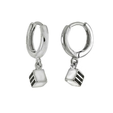 Load image into Gallery viewer, Sterling Silver Dangle Enamel Cube Huggie Rhodium Hoop Earrings