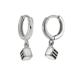 Sterling Silver Dangle Enamel Cube Huggie Rhodium Hoop Earrings