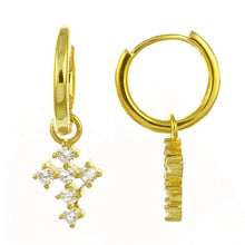 Load image into Gallery viewer, Sterling Silver Gold Plated CZ Cross With Huggie Hoop Earrings