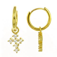 Sterling Silver Gold Plated CZ Cross With Huggie Hoop Earrings