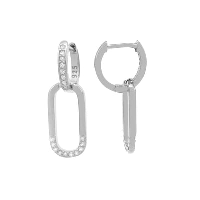Sterling Silver Fancy Huggie CZ Hoop Earrings Width-8mm, Height-1inch, Diameter-12mm