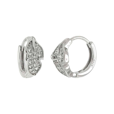 Sterling Silver Leaf Huggie Hoop Earrings With Clear CZ