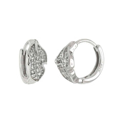 Sterling Silver Leaf Huggie Hoop Earrings With Clear CZ