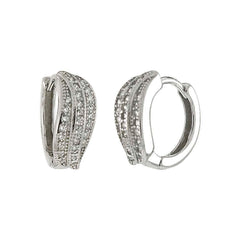 Sterling Silver Leaf Huggie Hoop Earrings With Pave Cubic Zirconia