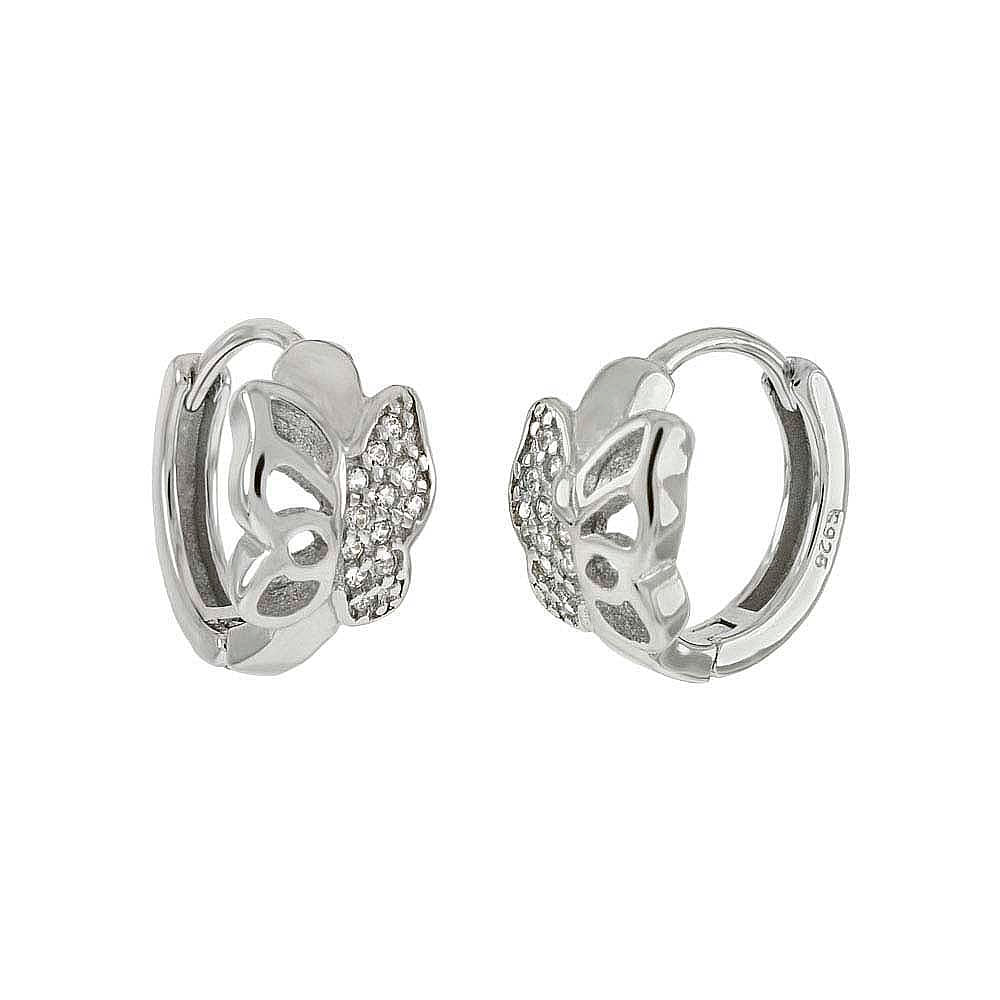 Sterling Silver Butterfly Huggie Hoop Earrings With Clear CZ